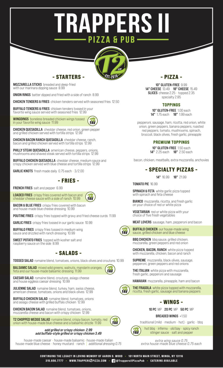 MENUS Trappers II Pizza & Pub